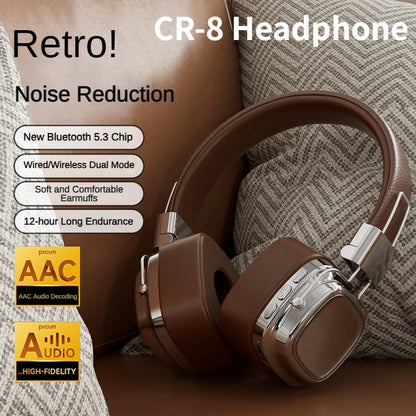 2024 Novo CR-8 Classic Over Ear Headsets Studio Dj Stereo Bluetooth5.3 Fones de ouvido retrô sem fio Touch Control Tipo C Fones de ouvido 