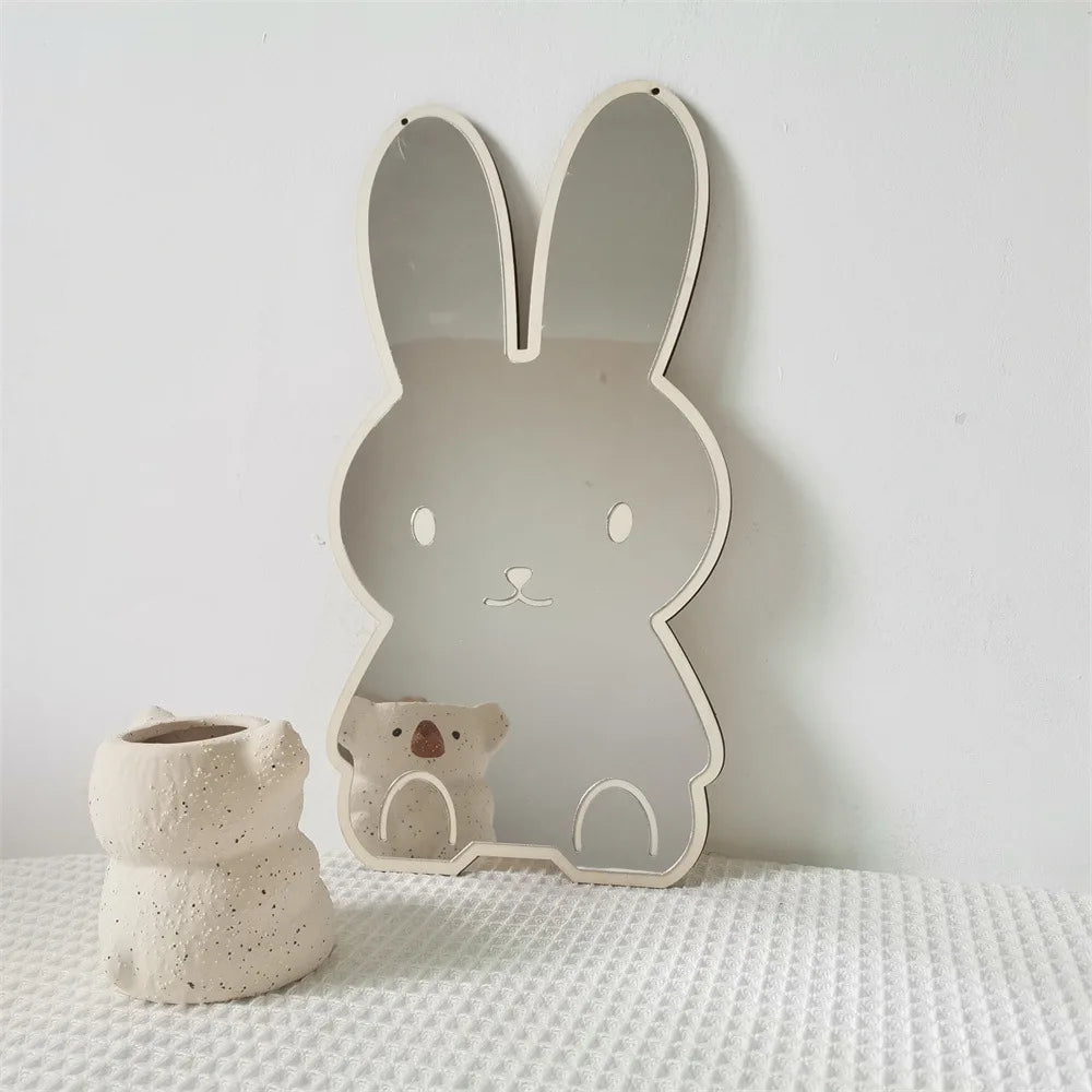 INS Creative Decorative Mirror for Kids Room Cute Bear Rabbit Shape Acrylic Mirror Baby Photo Props Nordic Home Nursery Decor Leedoar