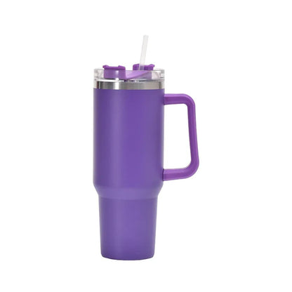 Vaso de taza de 40 oz con asa, vaso aislado con tapa, pajita, taza de agua de café de acero inoxidable para viajes en el hogar, taza térmica 