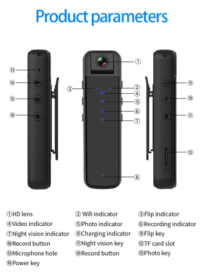 1080P High-definition Night Vision Mini WiFi Hotspot Camera Magnetic Outdoor Sports DV Motion Camera Law Enforcement Recorder Leedoar