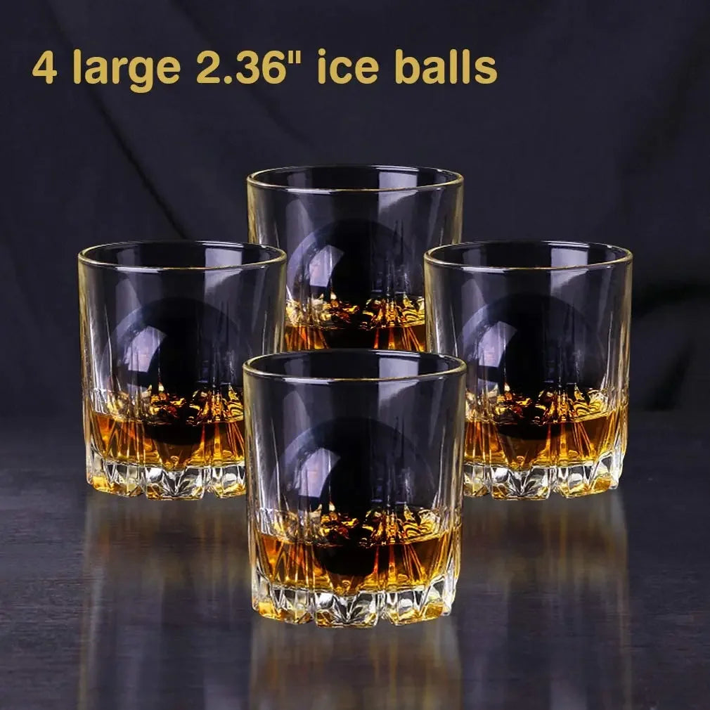 4 Ball Ice Maker Eco-Friendly Crystal Clear Ice Ball Press Spherical Whiskey Tray Mould Bubble-Free Cube Maker Ice Box Mold Leedoar