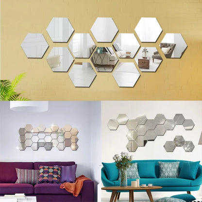 6/12/24 peças 3D Hexagonal Acrílico Espelho Adesivo de Parede Autoadesivo Destacável Mosaico Adesivo DIY Decoração de Casa Arte Espelho Deco