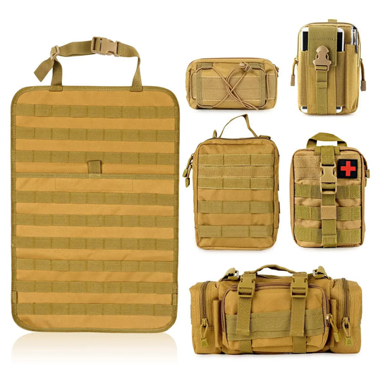 5 Molle Bags Universal Vehicle Panel Organizer Bolsa de armazenamento Organizador de encosto de assento de carro Organizador tático de encosto de assento 