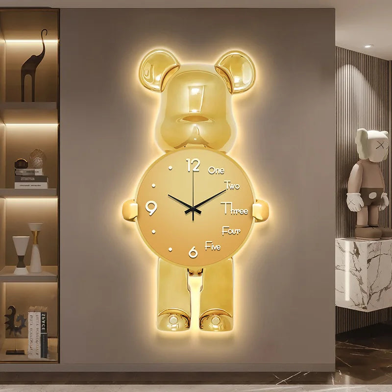 40x21CM Creative Wall Clock Cartoon Fashion Living Room Silent Art Clock Simple Modern Watch Wall Home Decoration Bear Leedoar