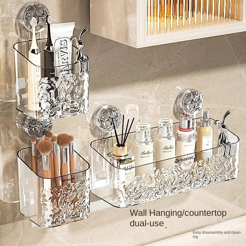 Glacier Pattern Suction Cup Storage Rack Discarded Face Towel Storage Box Non Perforated Wall Hanging Basket Bathroom Washbasin Leedoar