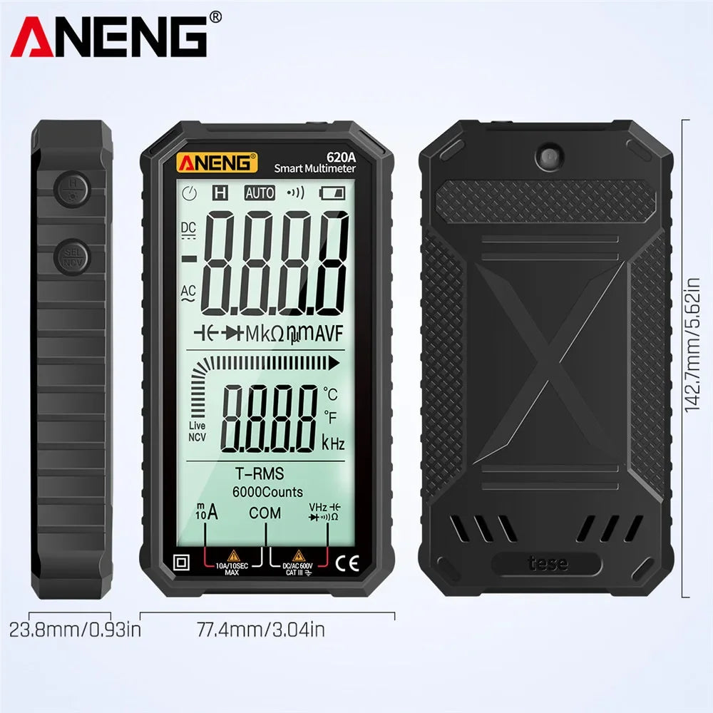 ANENG 620A Digital Multimeter AC/DC Ultraportable LCD Display True-RMS Multimeter Auto-Ranging with Amp Volt Ohm Multi Tester Leedoar