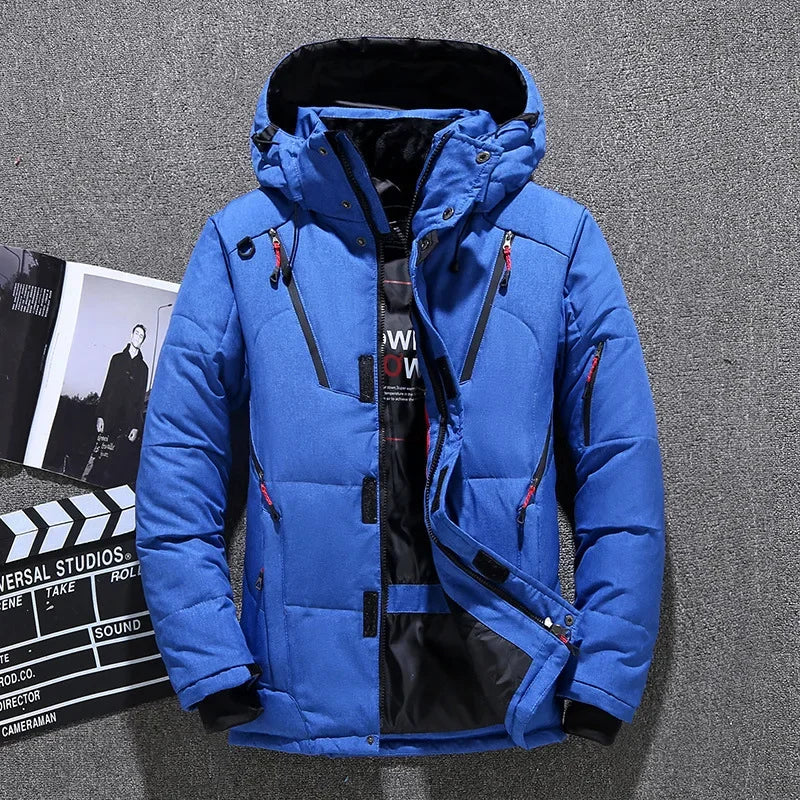 Thicken Men's Down Jacket With Collar Warm Parka -30 Degrees Men Fishing Waterproof Down Winter Fishing Suits Leedoar