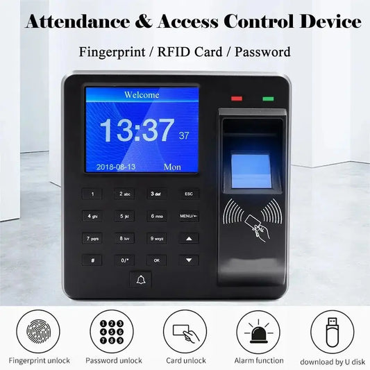 M10 Access Control& Attendance All-in-one Machine Human Fingerprint+Password+ID Card Swipe Alarm Function U Disk Upload Download