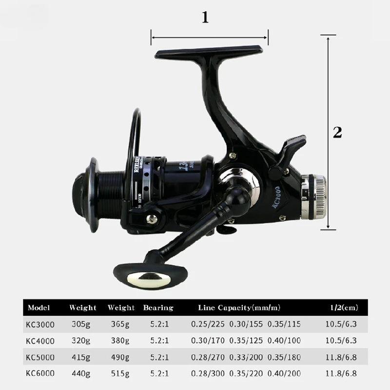 5.2:1 Gear Ratio Spinning Fishing Reel Full Metal Spool 3000 4000 5000 6000 KC-Series 13+1BB Carp Fishing Wheel Leedoar