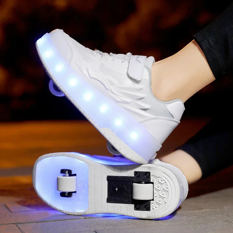 Kids Roller Skate Shoes Led Light Boys Girls Sneakers with 2 Wheels Sport Sneakers Christmas Birthday Children Show Gift Leedoar