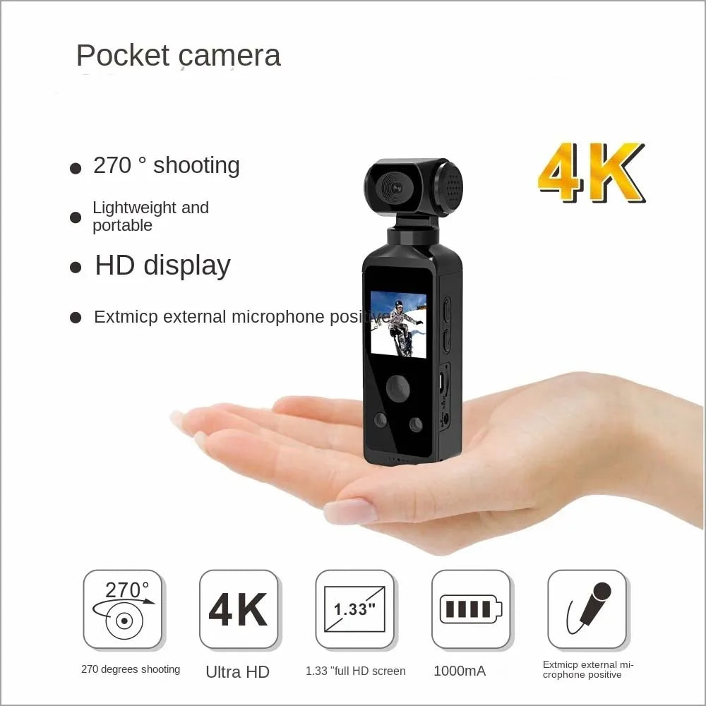 4K HD Pocket Action Camera 270° Rotatable Wifi Mini Sports Camera with Waterproof Case for Helmet Travel Bicycle Driver Recorder Leedoar