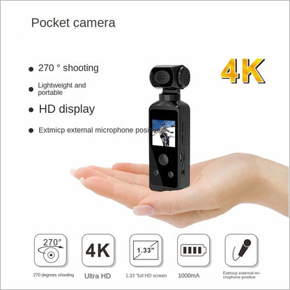 4K HD Pocket Action Camera 270° Rotatable Wifi Mini Sports Camera with Waterproof Case for Helmet Travel Bicycle Driver Recorder Leedoar