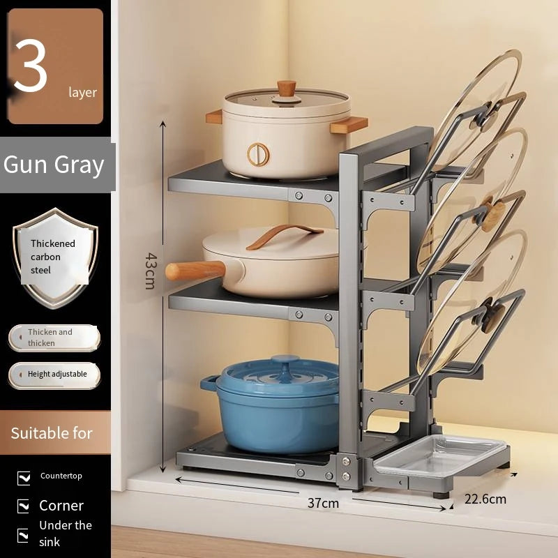 Kitchen Organizer Rack Sink Shelf Cabinet Multi-layer Pot Rack Holder Household Frying Pan Organizer Pot Lid Holder Bowl Shelf Leedoar