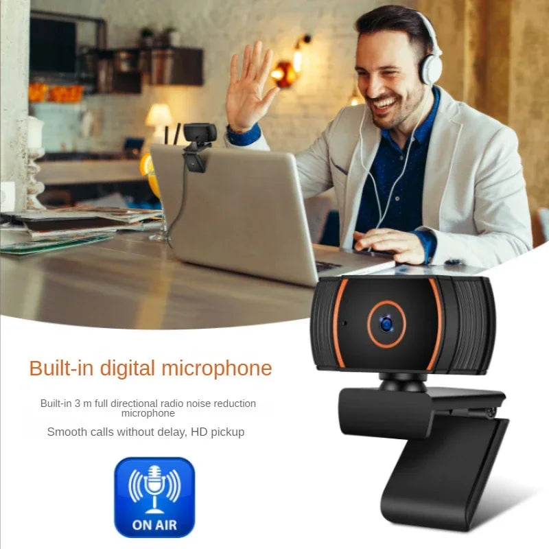 Câmera Webcam 1080P com Microfone Integrado e Clipe Flexível Rotativo para Laptops, Desktop, Ensino, Reunião e Jogos, etc. 