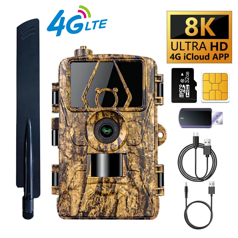 4G LTE Hunting Trail Camera 60MP 8K APP Control Night Vision Photo Trap Support SIM Card Cellular Camera Include TF Card Leedoar