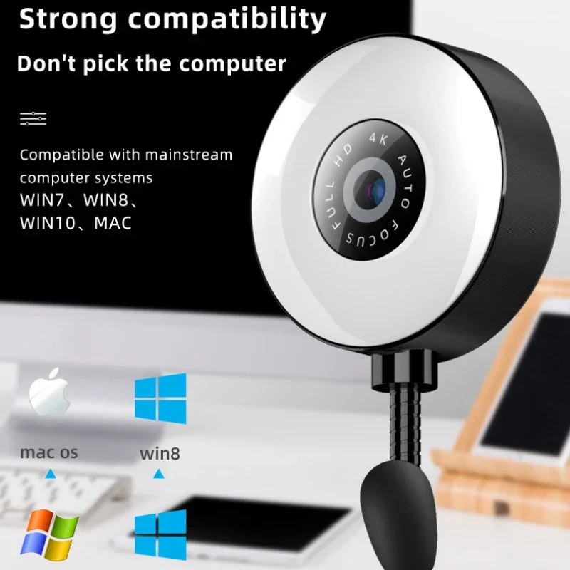 Webcam 4K 1080P Autofoco Computador Câmera HD Rede USB Live Web Cam 2k Drive Grátis para PC Laptop Câmera de Gravação de Vídeo 