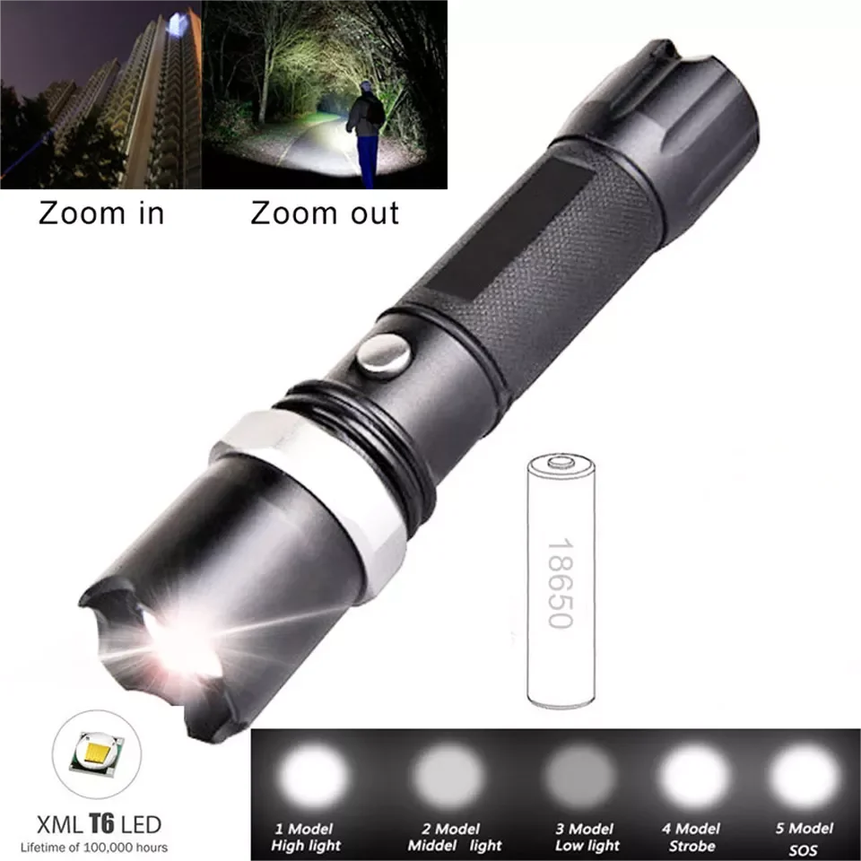 New LED Charging Zoom Aluminum Alloy Outdoor Waterproof Strong Light Multi-Function Household Portable Flashlight Leedoar