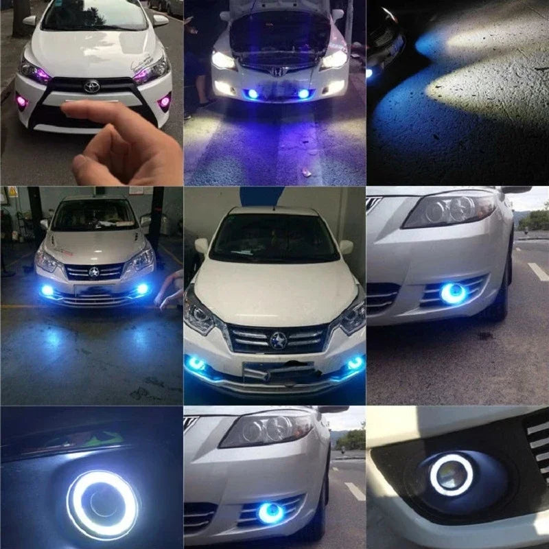 2Pcs Universal Angel Eyes Led Fog Lamp COB DRL Led Mile Lenses Headlight Auto Driving Tuning Signal Daytime Running Light Kit Leedoar