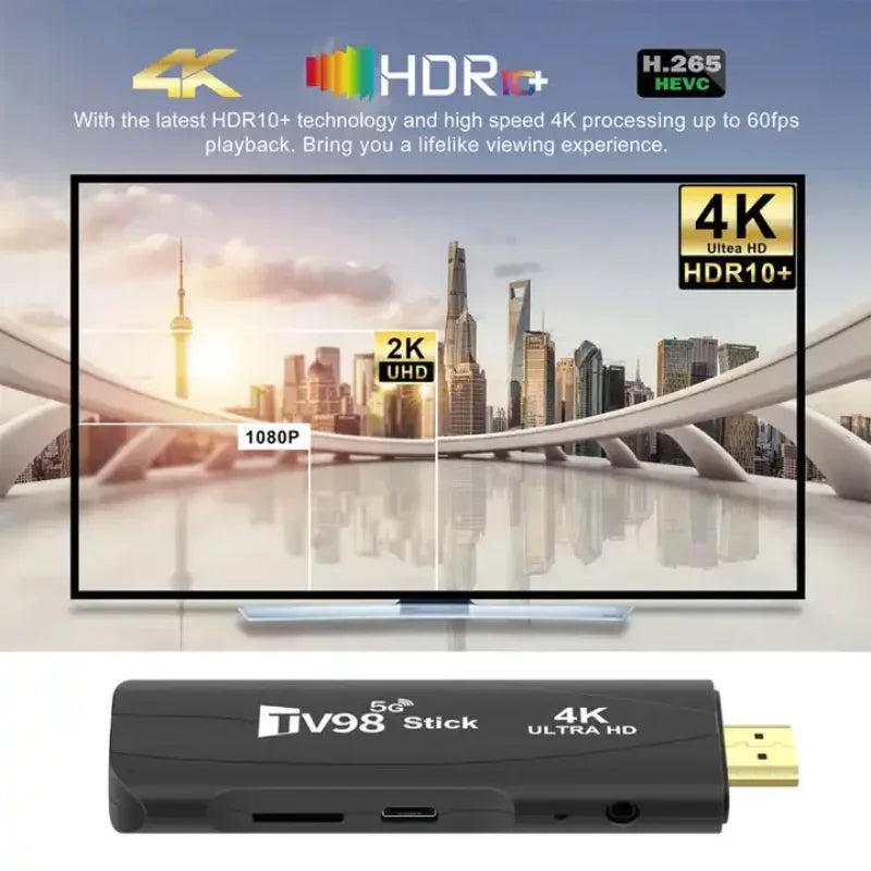 TV98 4K Smart TV Stick Android Box 2.4G 5G WiFi Smart TV Box Reproductor multimedia Mini TV98 Android 12 TV Stick para YouTube Decodificador 