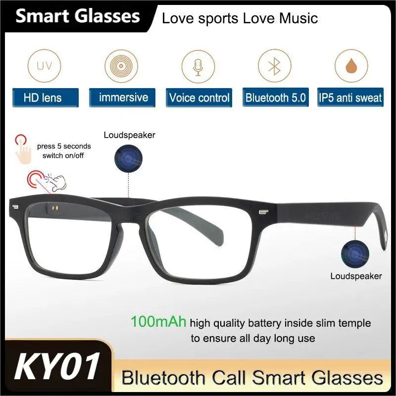 KY01B Smart Glasses Wireless HD Voice Call Bluetooth Music Touch Control Anti Bluelight Eyeglasses Sports Sweatproof Sunglasses Leedoar