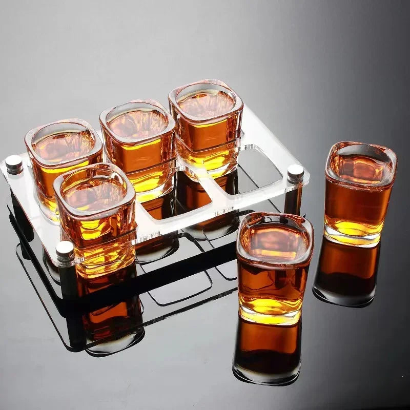 6PCS 65ml Shot Glass Set White Wine Glass Party Bar KTV Shot Whisky Glass Wine Baijiu Cup One Mouthful Four Cup Wine Set Leedoar