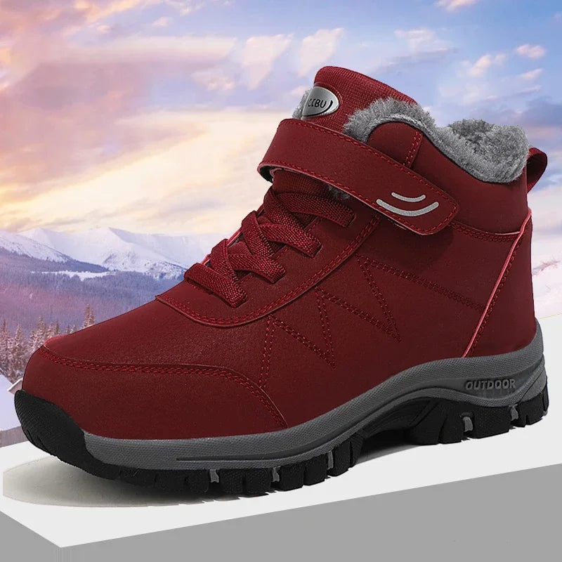 2023 Winter Women Men Boots Waterproof Leather Sneakers Men Ankle Boots Outdoor Not Slip Plush Warm Snow Hiking Boots Man Shoes Leedoar