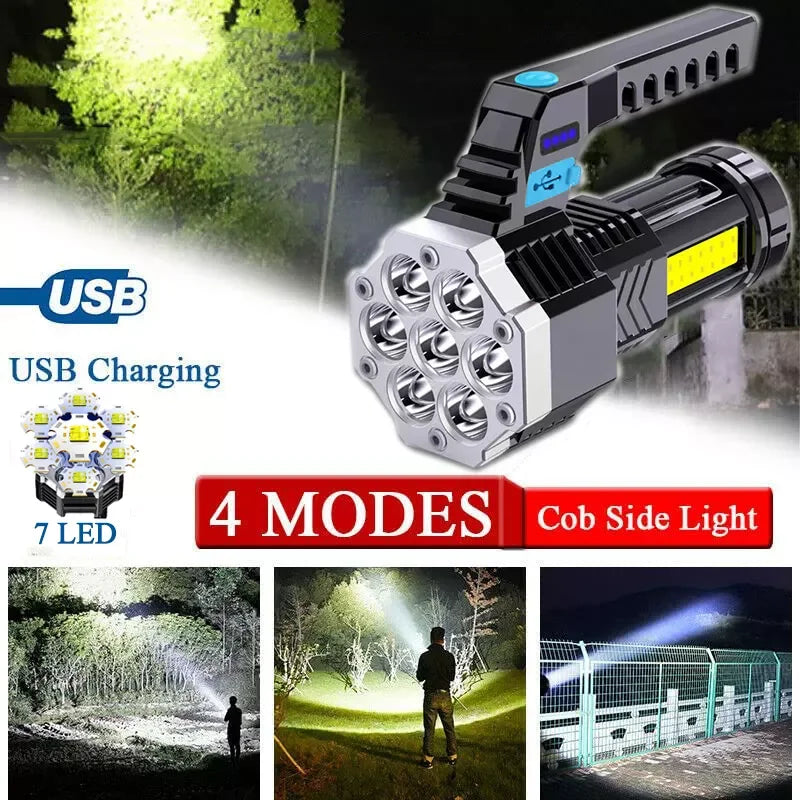 High Power 4000LM 5LED 7LED Outdoor Handheld Lamp Camping Portable USB Rechargeable LED Flashlight COB+XPE LED Torch Flashlights Leedoar