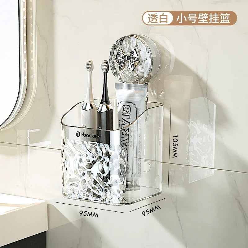 Glacier Pattern Suction Cup Storage Rack Discarded Face Towel Storage Box Non Perforated Wall Hanging Basket Bathroom Washbasin Leedoar