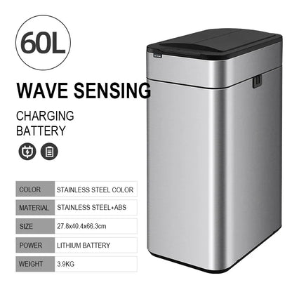 15L 20L 30L 40L 50L 60L Smart Trash Can Stainless Steel Waste bin High Trash Cans Garbage Bin for Kitchen Trash Can Wastebasket Leedoar