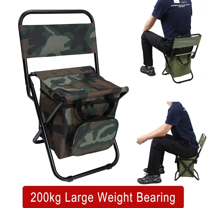 Outdoor Folding Chair 200kg Large Weight Bearing Leisure Camp Ice Pack Chair with Storage Bag Backrest Insulation Fishing Chair Leedoar