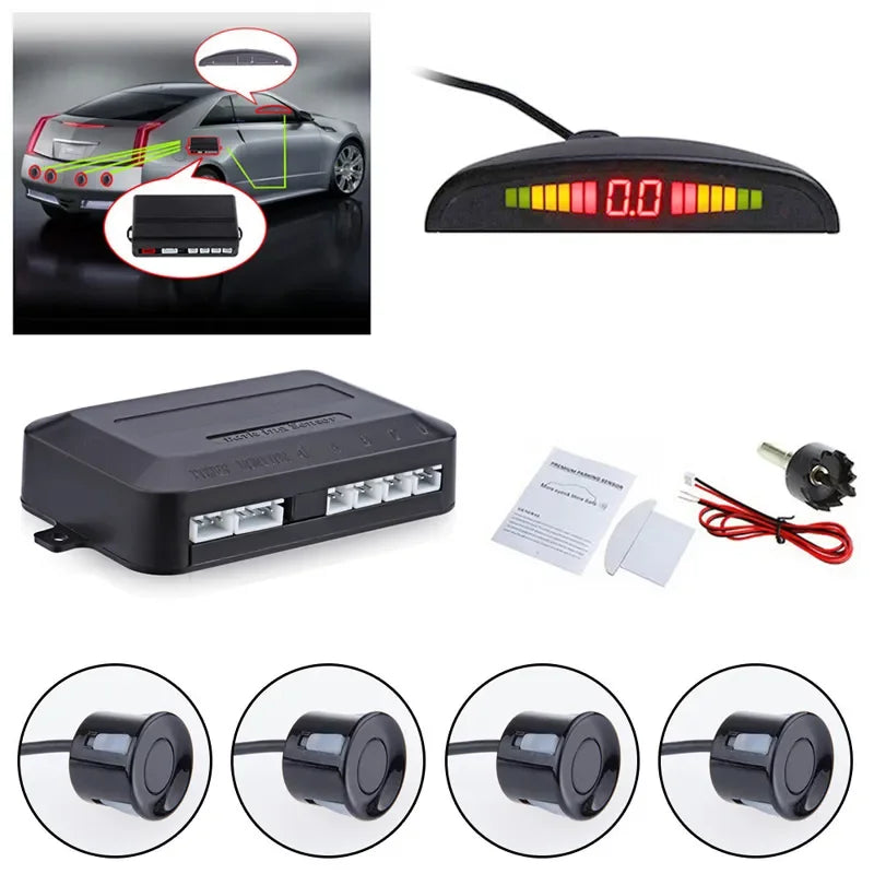 Car Parktronic LED Parking Sensor With 4 Sensors Reverse Backup Car Parking Radar Monitor Detector System Backlight Display Leedoar