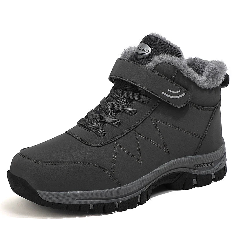 2023 Winter Women Men Boots Waterproof Leather Sneakers Men Ankle Boots Outdoor Not Slip Plush Warm Snow Hiking Boots Man Shoes Leedoar