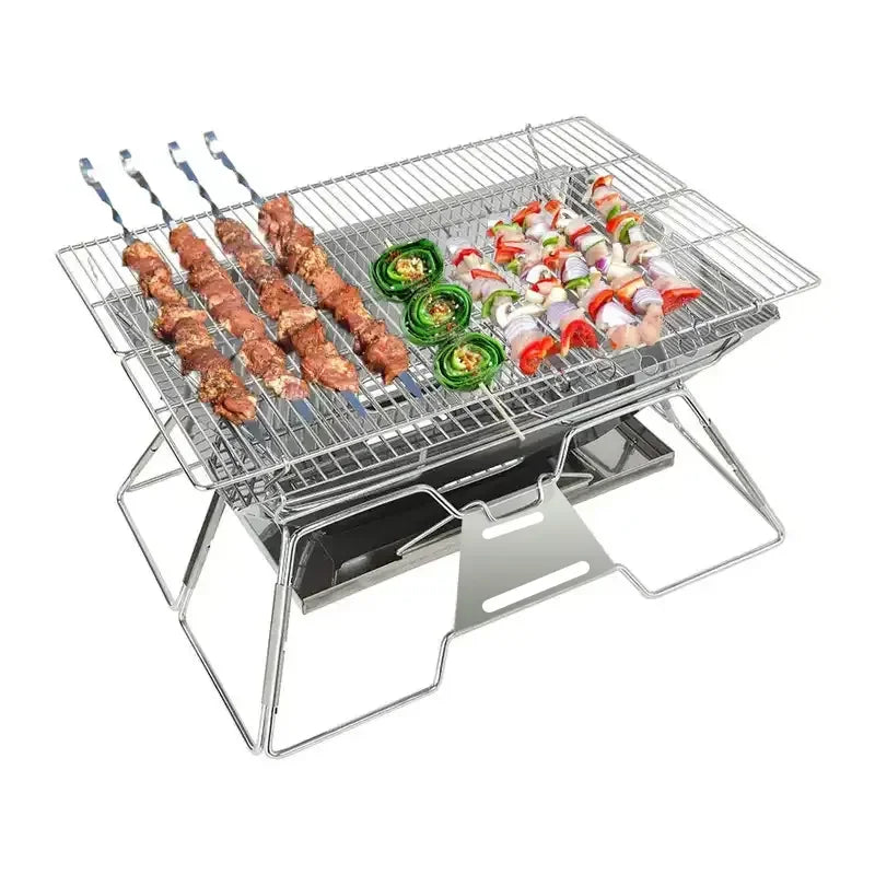 Camping Grill Portable BBQ Grill Adjustable Foldable Folding Backyard Charcoal Outdoor Camping Stainless Steel Outdoor Grill Leedoar