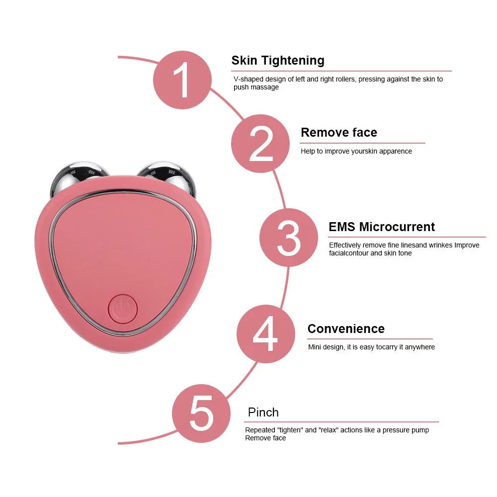 EMS Face Lifting Machine Facial Massager Microcurrent Roller Skin Tightening Rejuvenation Beauty Charging Facial Anti Wrinkle Leedoar