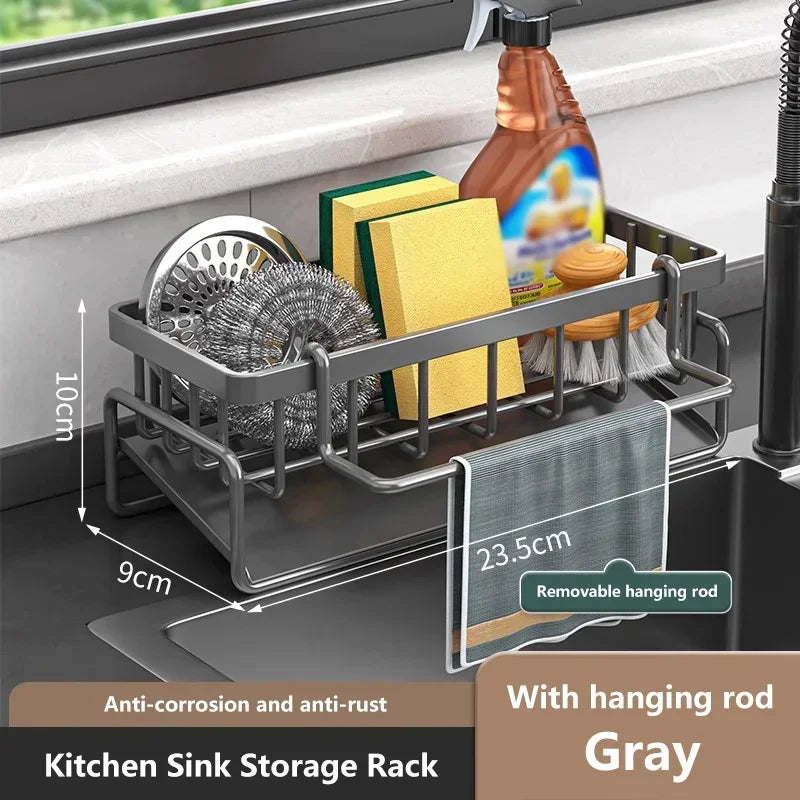 Kitchen Sink Drain Rack Organizer Stainless Steel Self-draining Sink Shelf Soap Sponge Holder Dishcloth Towel Rack filter basket Leedoar