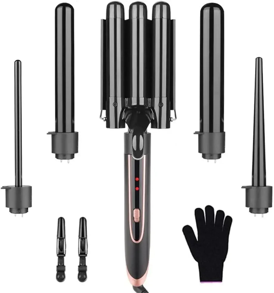 5 in 1 Curling Iron 3 Barrel Hair Crimper Iron Curling Wand Hair with Fast Heating Up Crimper Wand Curler for All Hair Types Leedoar