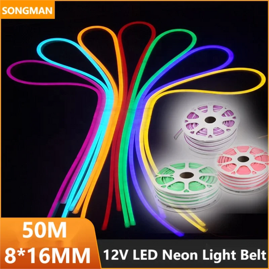 50M LED Grande Rolo Lâmpada Neon Tira Com 12V 8 * 16MM 2835 Baixa Voltagem Alto Brilho Silicone Flexível Corte Luz Cinto 