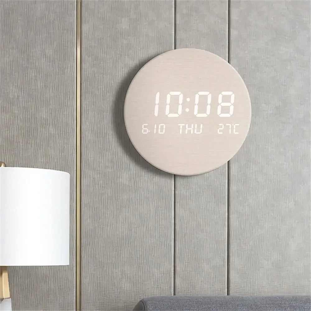 LED Digital Wall Clock Creative Temperature Date Time Display Silent Living Room Home Bedroom Nordic Style Fashion Wall Clock Leedoar