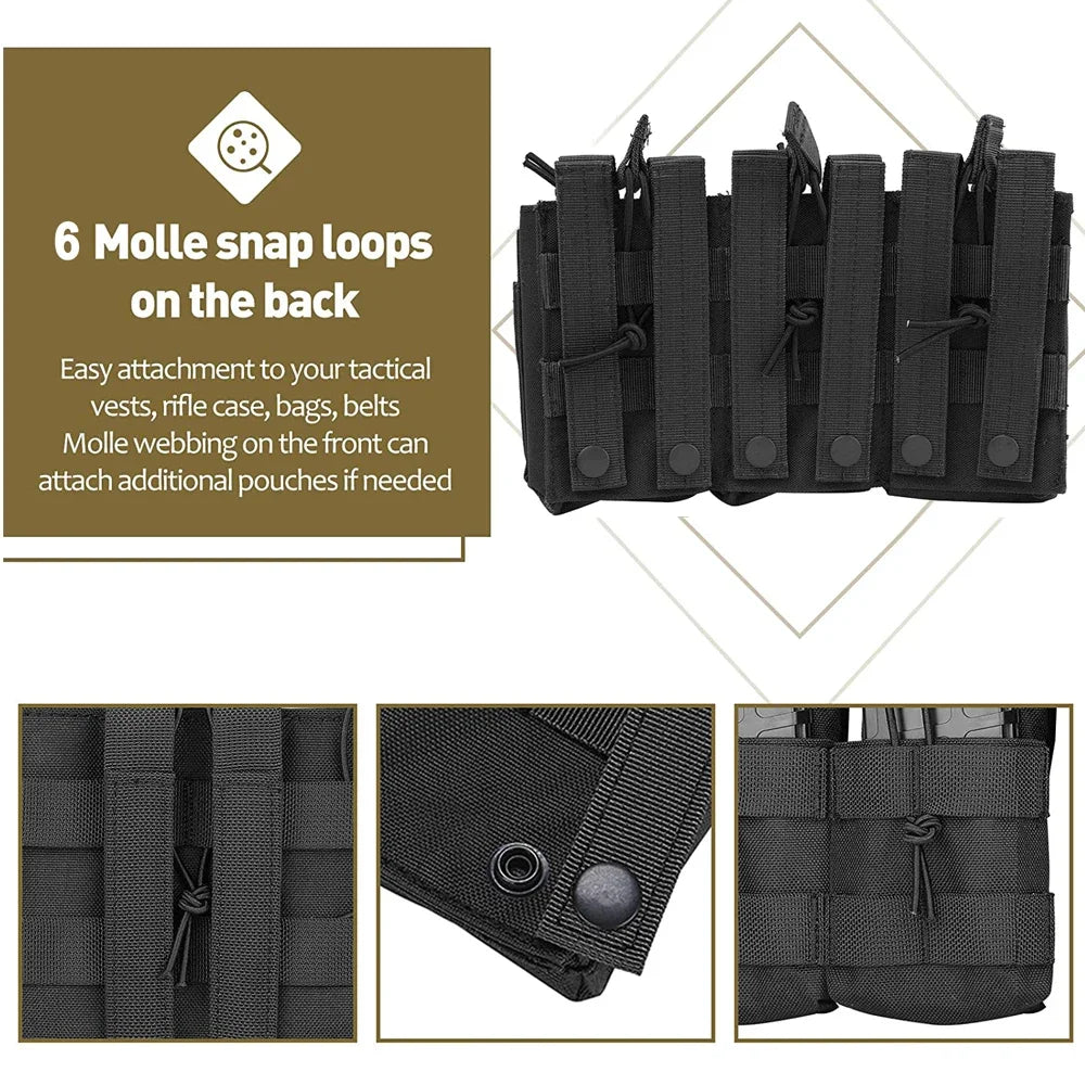 Tactical Molle Pouch Triple Magazine Pouch Double-Layer Mag Pouches Universal Cartridge Holder for M4 M14 M16 AK AR Leedoar