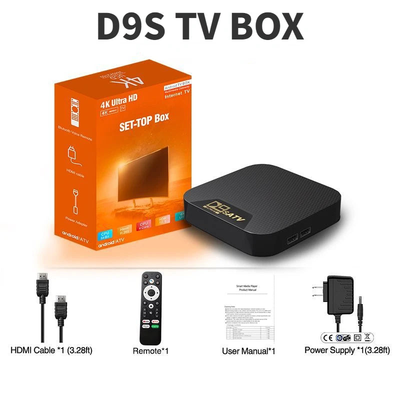 2024 Novo D9S ATV Box Set Top Box 4K ARM A53 2.4G 5G Dual WIFI Android 11 TV Box S905 8gb 16gb com controle remoto de voz 