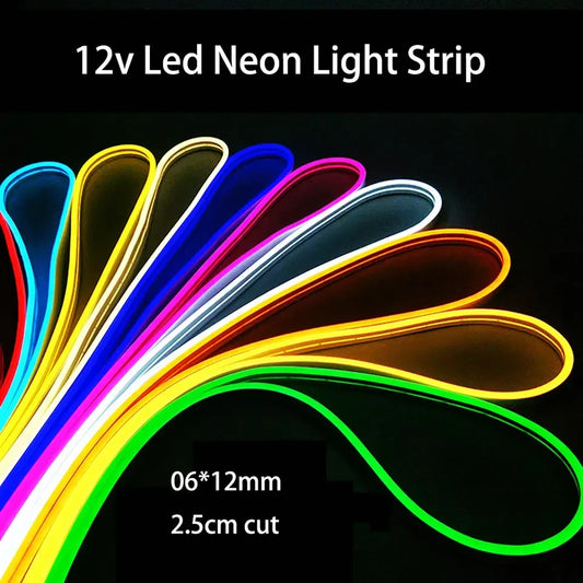 Juego de tiras de luces LED de neón flexibles de silicona de 5 m con tira de luces lineales flexibles integradas de 12 V y 6 x 12 de bajo voltaje y multicolor