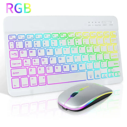 Combo de teclado e mouse RGB BT recarregável sem fio Bluetooth teclado e mouse conjunto de teclado e mouse com luz de fundo em russo e espanhol 