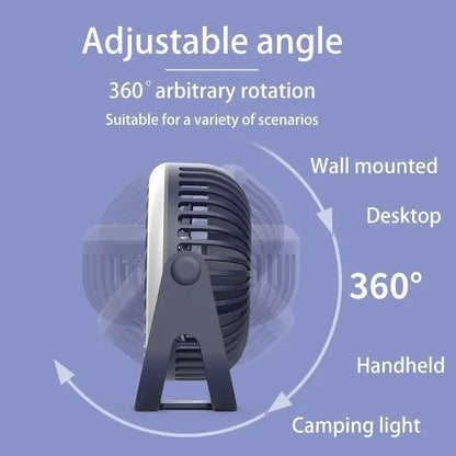 Muziso Mini Ventilador de Mesa com Lâmpada Bateria Embutida Recarregável USB Ventilador Portátil Cool Camping Gear Montado na Parede Pequenos Ventiladores Elétricos 