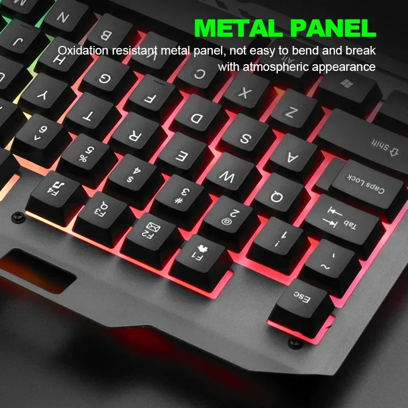 JP-2 USB Wired Gaming Keyboard RGB Backlit Keyboard with Silent Backlit Gaming Mouse Set for Office PC Gaming PC Laptop