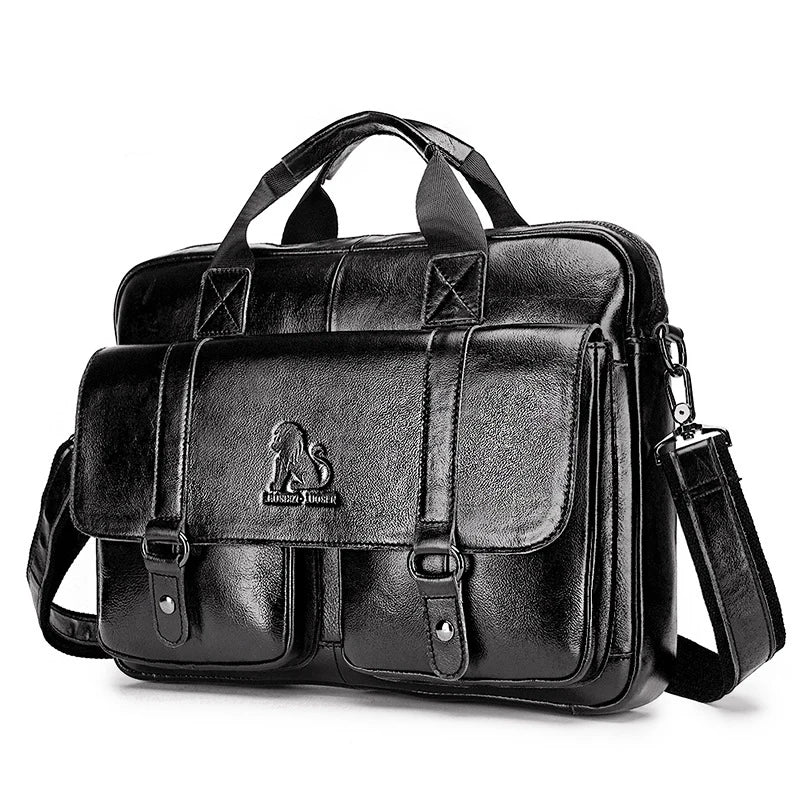 Couro de vaca masculino couro genuíno 14 polegadas computador negócios casual grande capacidade bolsa crossbody ombro escritório bolsa pasta 