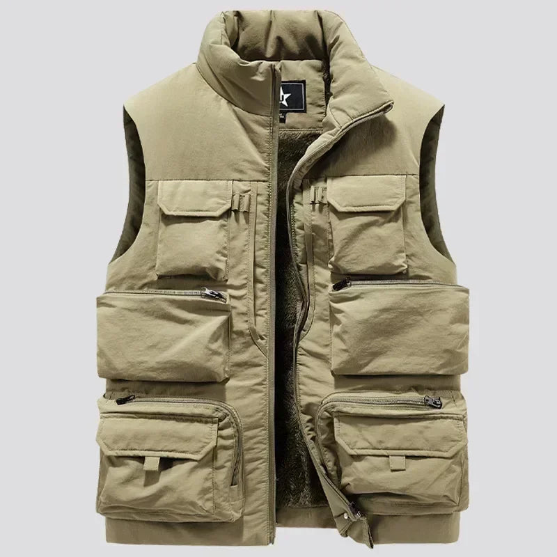 Men's Vest Coat Winter Sleeveless Jacket Waistcoat Thick Warm Fleece Workwear Tops Cargo Vest Windbreaker Fashion Big Size 6XL Leedoar