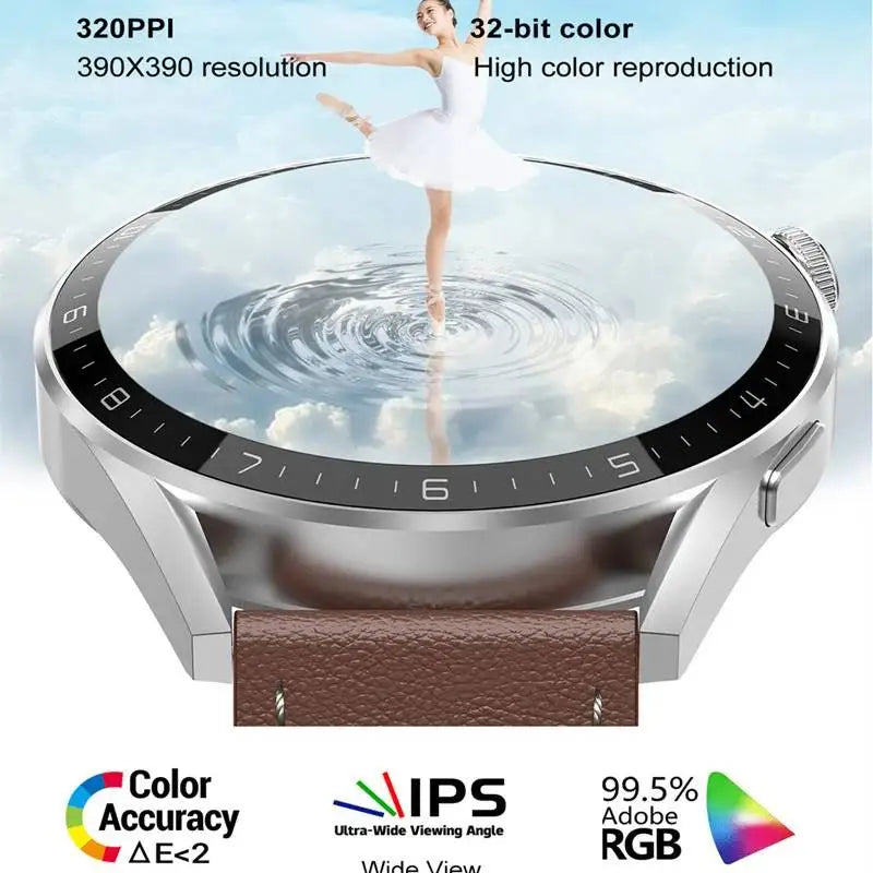 DT3 Smartwatch 1.36 Inch 390*390 HD Full Round Color Screen Bluetooth Call Music Play GPS Track NFC Wireless Charging 200+ Dials Leedoar