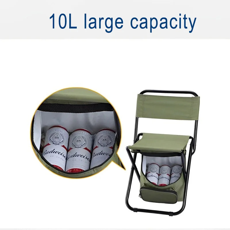 Outdoor Folding Chair 200kg Large Weight Bearing Leisure Camp Ice Pack Chair with Storage Bag Backrest Insulation Fishing Chair Leedoar