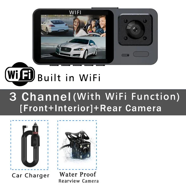 3 Channel WiFi Car DVR Three Way Dash Cam Inside Vehicle Camera DVRs Recorder FHD 1080P Video Mini Registrator Dashcam Camcorder Leedoar