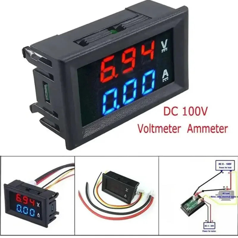 1PCS DC Digital Voltmeter Ammeter 100V 10A Amp Voltage Current Meter Tester 0.56 Inch Dual LED Display Panel with Connect Wires Leedoar